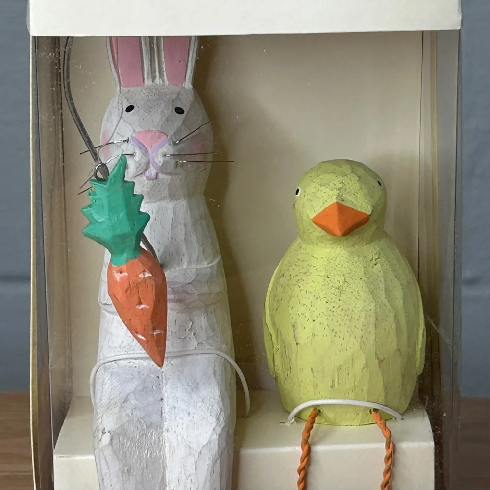 Pier One Fishing White Bunny Carrot & Yellow Chick Easter Spring Figurines